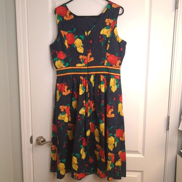 Eva Mendes Navy Blue Lemons and Fruit Fit & Flare Dress - Picture 3 of 5
